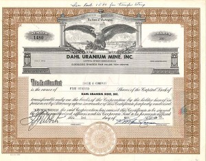 Dahl Uranium Mine, Inc. - Stock Certificate